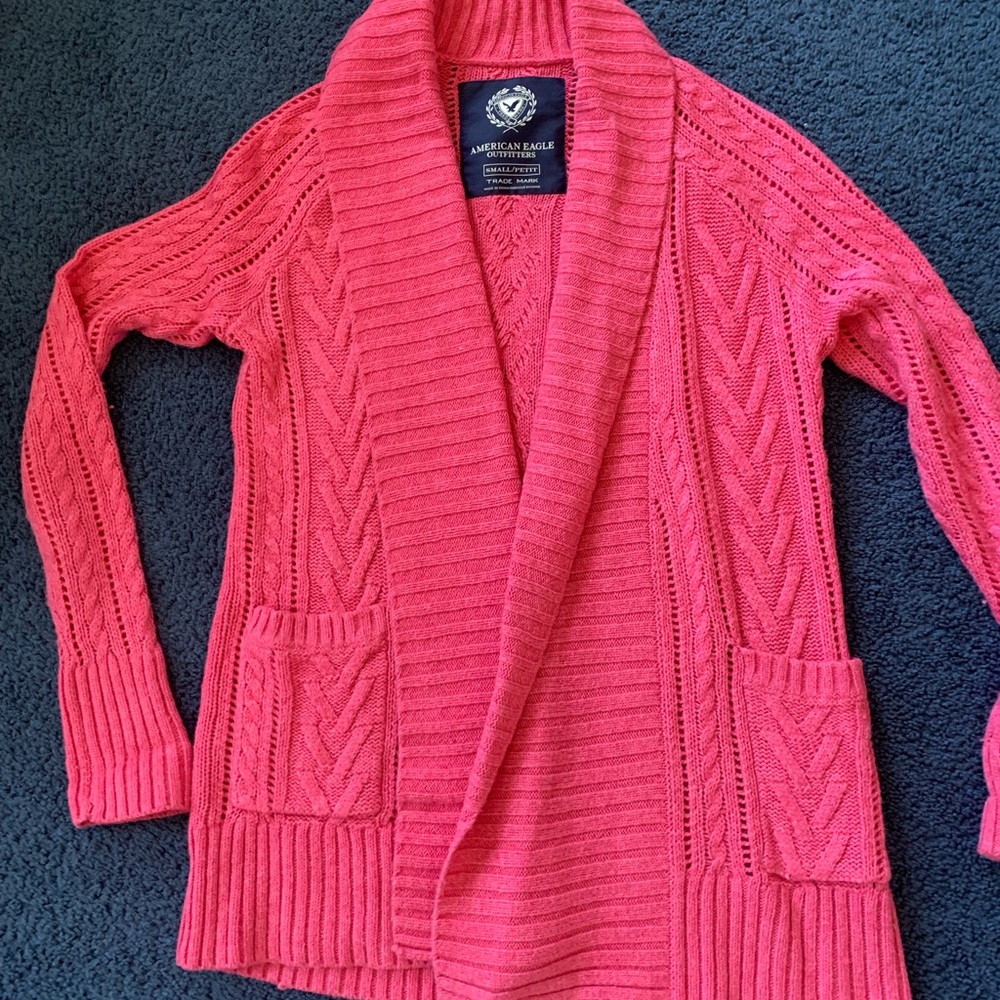 American Eagle Outfitters Pink Cable Knit Cardigan Sweater. Size Small